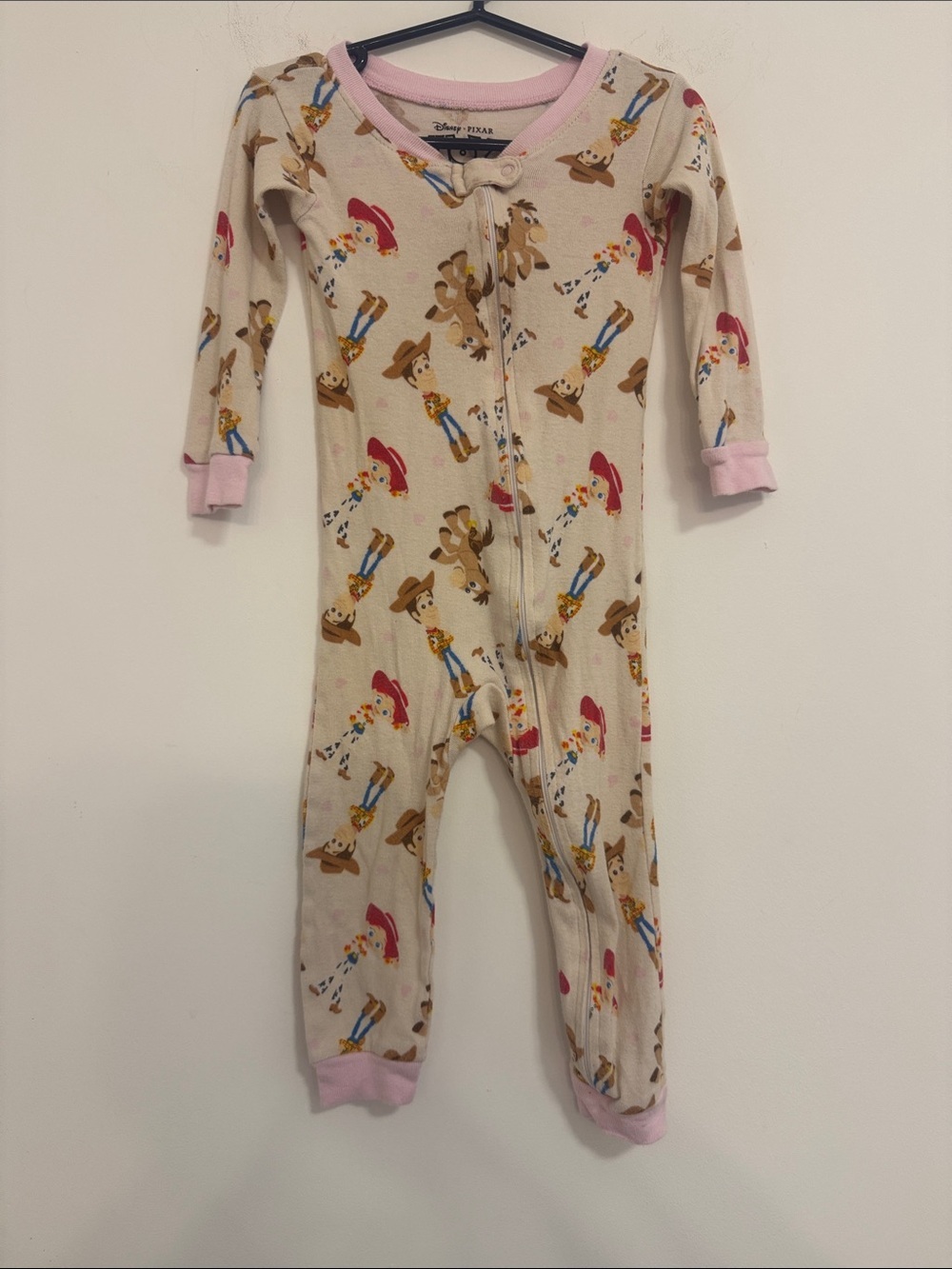 Disney Cream Footed Pajama with Jessie & Woody Print and Pink Trim